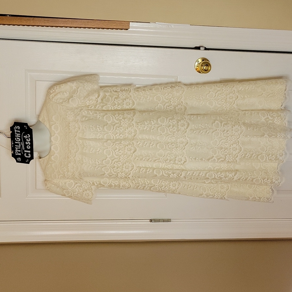 Sweet Talk Lace Tiered Dress Large Short Sleeve Ivory
